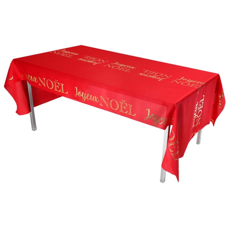 Merry Christmas Red Polyester Table Cover, 40 x 80 Inches