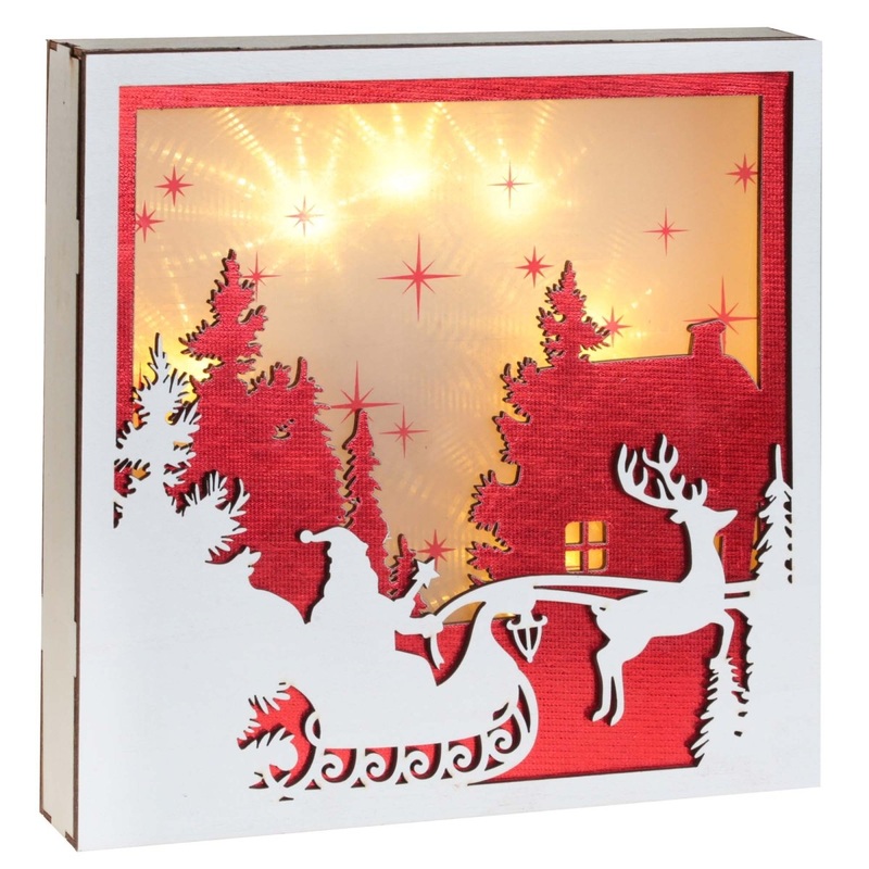 Merry Christmas Red Wood Light Decoration