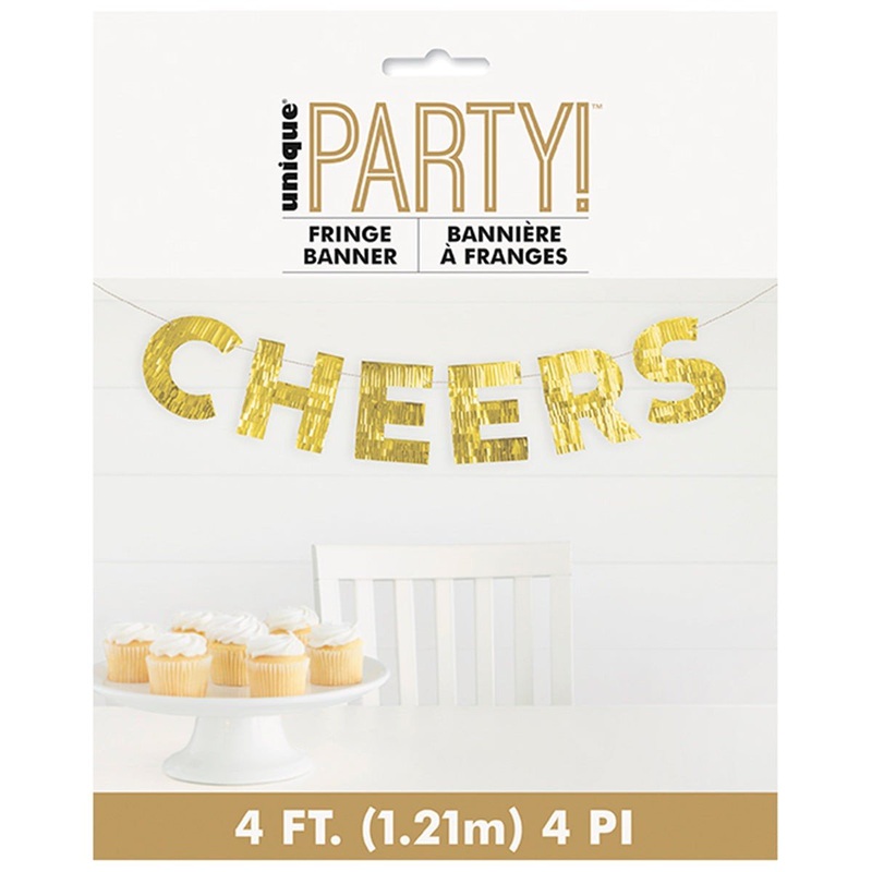 Modern Christmas Gold Cheers Fringe Banner, 48 In