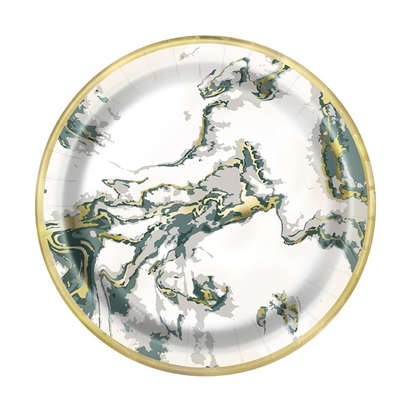 Modern Christmas Large Round Lunch Paper Plates, 9 Inches, 10 Count