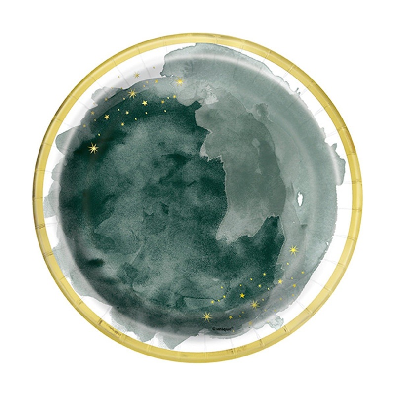 Modern Christmas Small Round Dessert Paper Plates, 7 Inches, 10 Count
