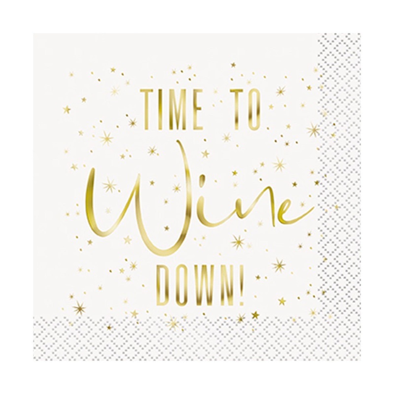 Modern Christmas ''Time to Wine Down!'' Small Beverage Napkins, 20 Count