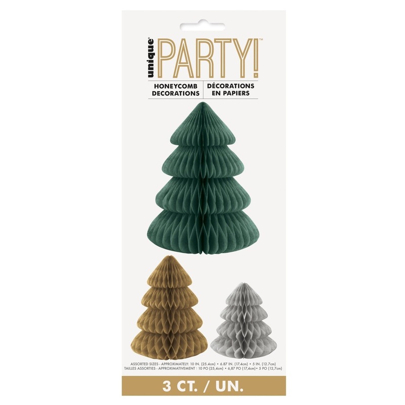 Modern Christmas Tree Honeycomb Decorations, 3 Count