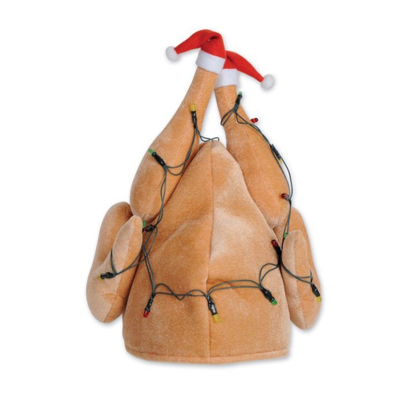 Plush Light-up Christmas Turke Hat for Adults, Brown