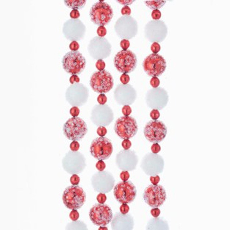Red and White Frosted Beaded Garland, 72 Inches, 1 Count
