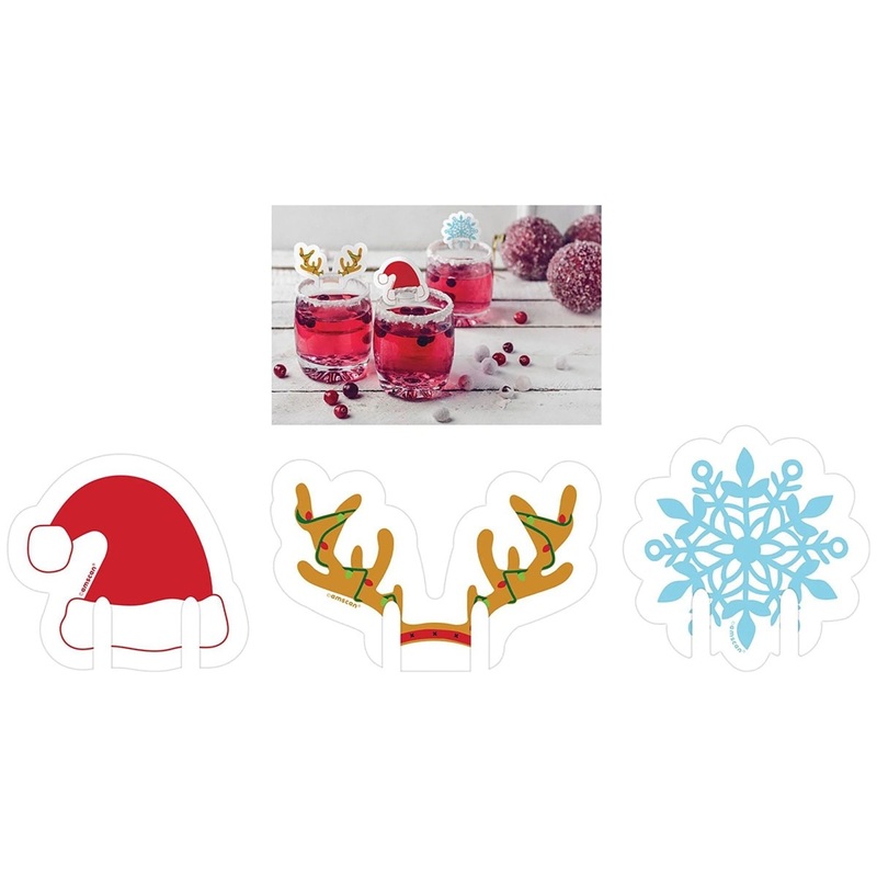 Christmas Paper Drink Topper, 1 1/2 x 3 1/2 Inches, Assortment, 24 Count
