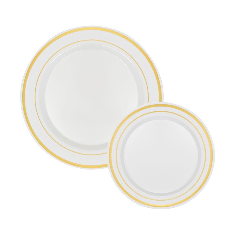 Deluxe Gold Round Plastic Plate Set, 50 Count