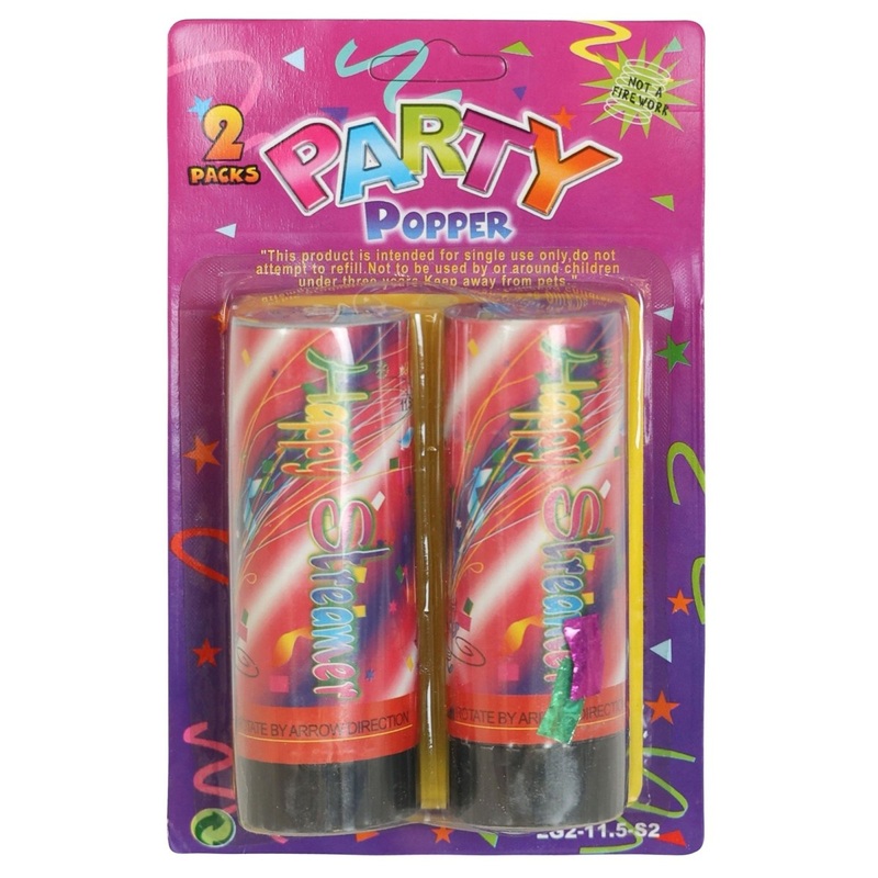Happy Streamer Party Poppers, 2 Count