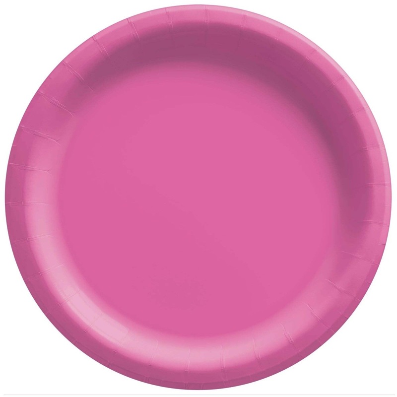 Bright Pink Round Paper Plates, 7 Inches, 20 Count