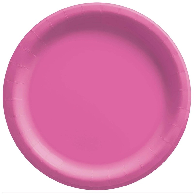Bright Pink Round Paper Plates, 9 Inches, 20 Count