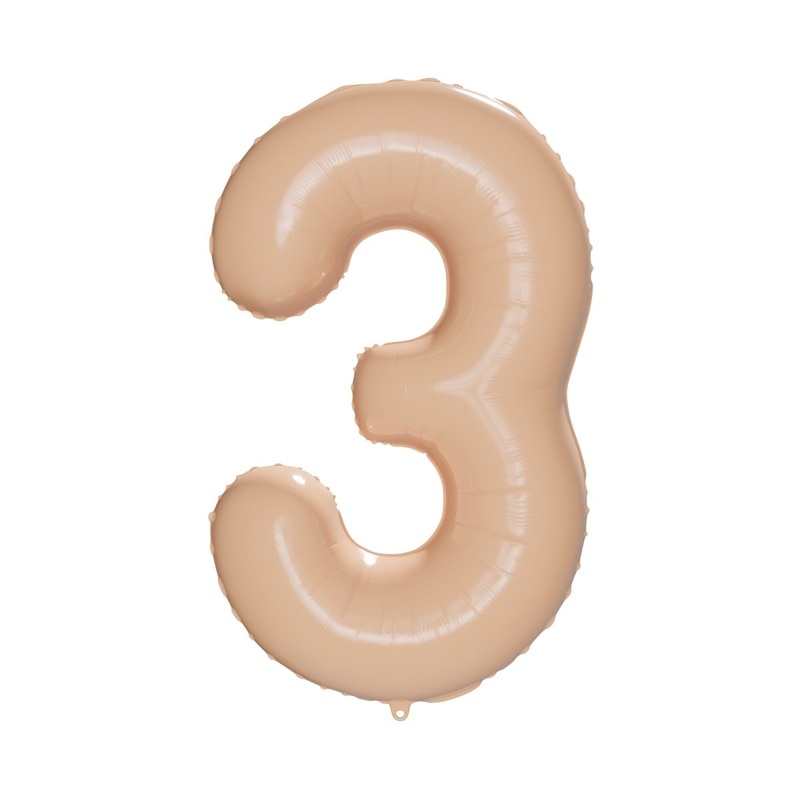 Cappuccino Number 3 Foil Balloon, Creamy Beige Matte Finish, 34 Inches, 1 Count