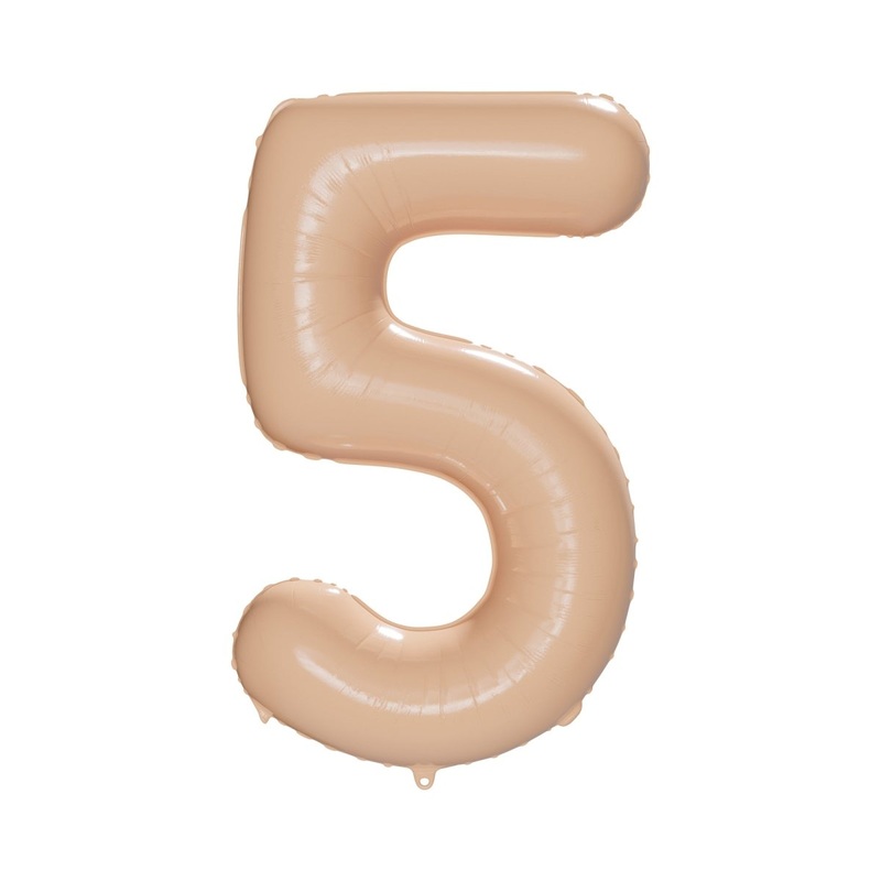 Cappuccino Number 5 Foil Balloon, Creamy Beige Matte Finish, 34 Inches, 1 Count