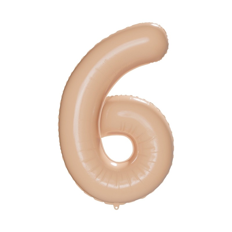 Cappuccino Number 6 Foil Balloon, Creamy Beige Matte Finish, 34 Inches, 1 Count