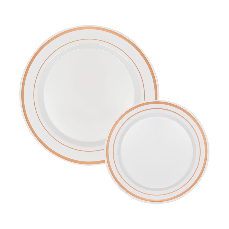 Deluxe Rose Gold Round Plastic Plate Set, 50 Count