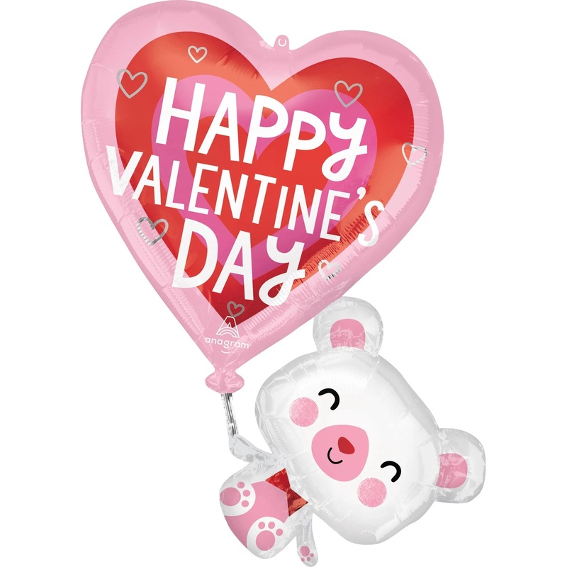 Floating Valentine's Day Bear with a Pink and Red Heart Supershape Foil Balloon, 31 Inches, 1 Count