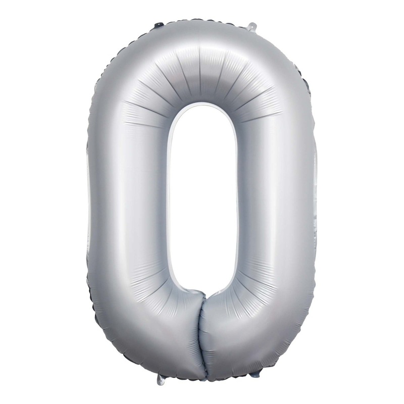 Frosty White Number 0 Foil Balloon, Matte Finish, 34 Inches, 1 Count