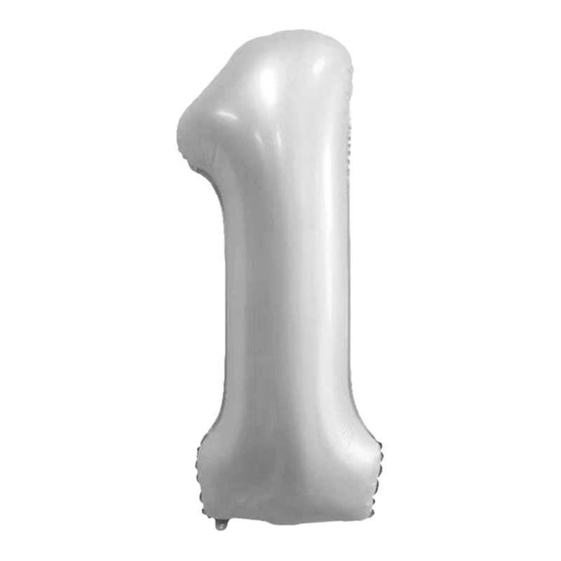 Frosty White Number 1 Foil Balloon, Matte Finish, 34 Inches, 1 Count