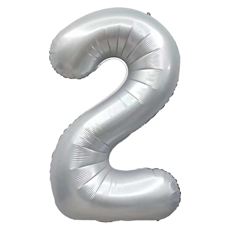 Frosty White Number 2 Foil Balloon, Matte Finish, 34 Inches, 1 Count