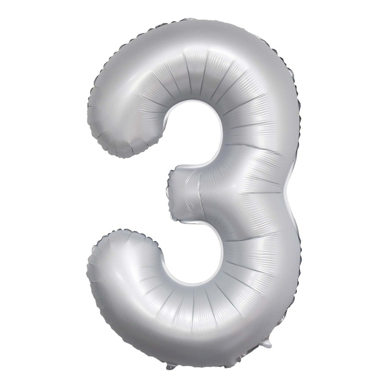 Frosty White Number 3 Foil Balloon, Matte Finish, 34 Inches, 1 Count