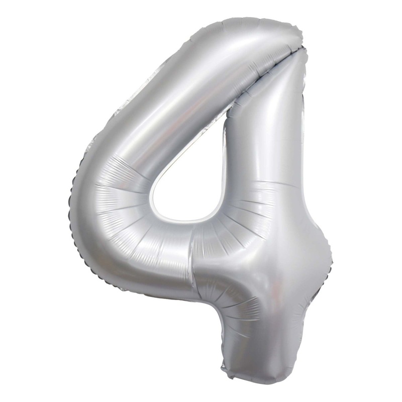 Frosty White Number 4 Foil Balloon, Matte Finish, 34 Inches, 1 Count