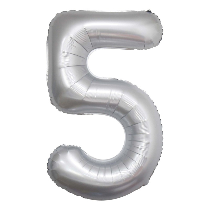 Frosty White Number 5 Foil Balloon, Matte Finish, 34 Inches, 1 Count