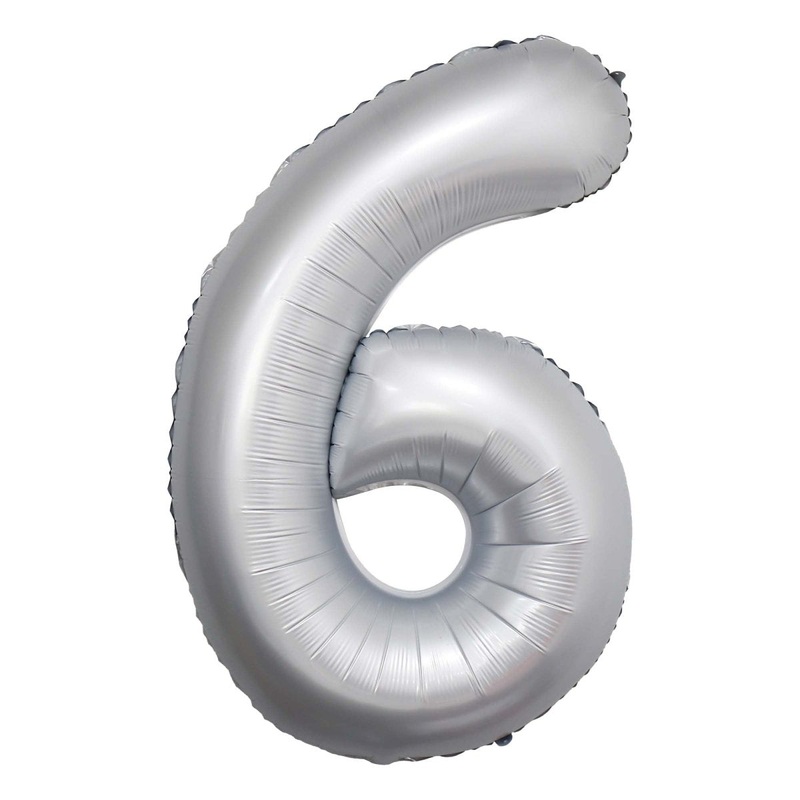 Frosty White Number 6 Foil Balloon, Matte Finish, 34 Inches, 1 Count
