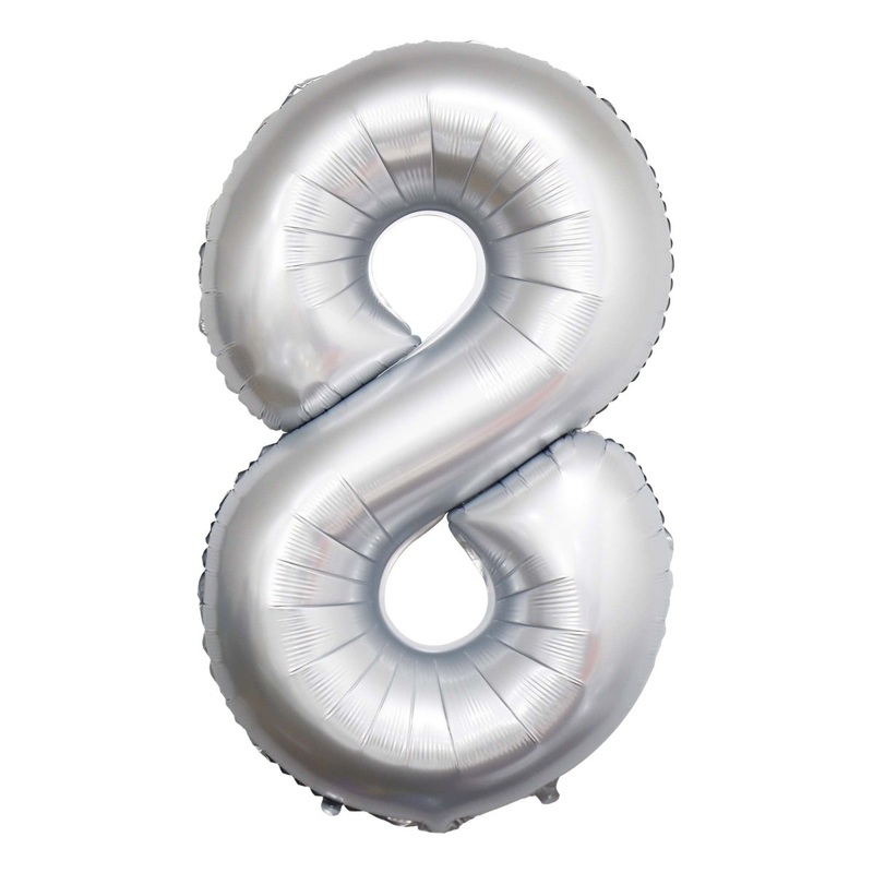 Frosty White Number 8 Foil Balloon, Matte Finish, 34 Inches, 1 Count