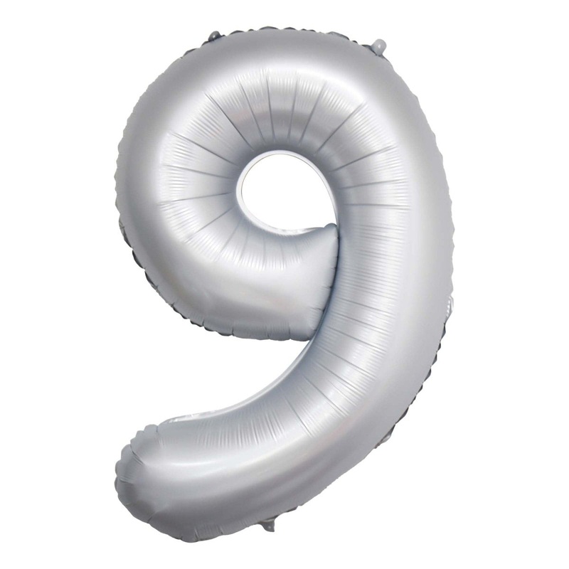 Frosty White Number 9 Foil Balloon, Matte Finish, 34 Inches, 1 Count
