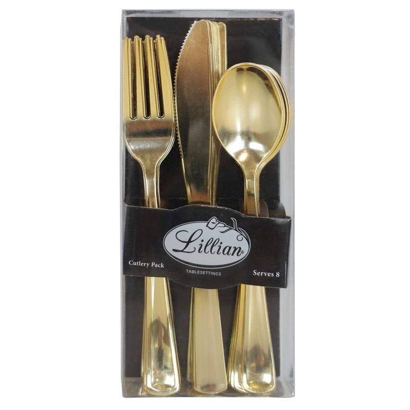 Gold Plastic Cutlery Set, 24 Count