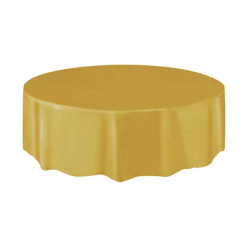 Gold Round Plastic Tablecover, 84 Inches, 1 Count