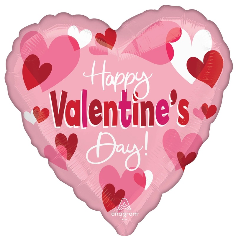 "Happy Valentine's Day!" Pink Heart Shape Foil Balloon with Hearts, 18 Inches, 1 Count