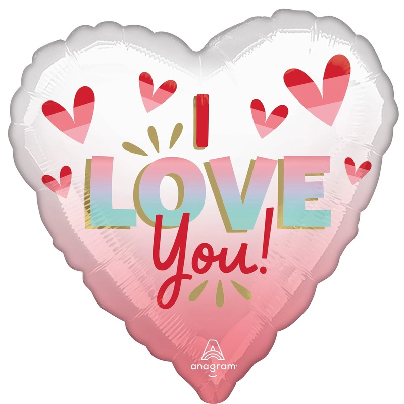 "I Love you!" Ombre White and Pink Heart Shape Foil Balloon, 18 Inches