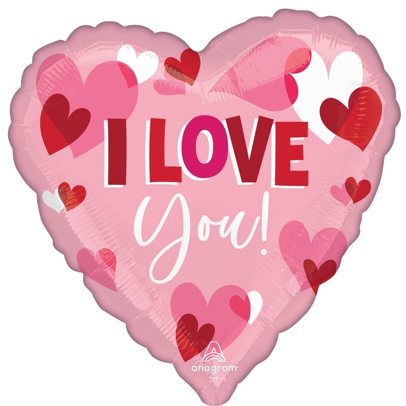 "I Love You!" Pink Heart Shape Foil Balloon with Hearts, 28 Inches, 1 Count