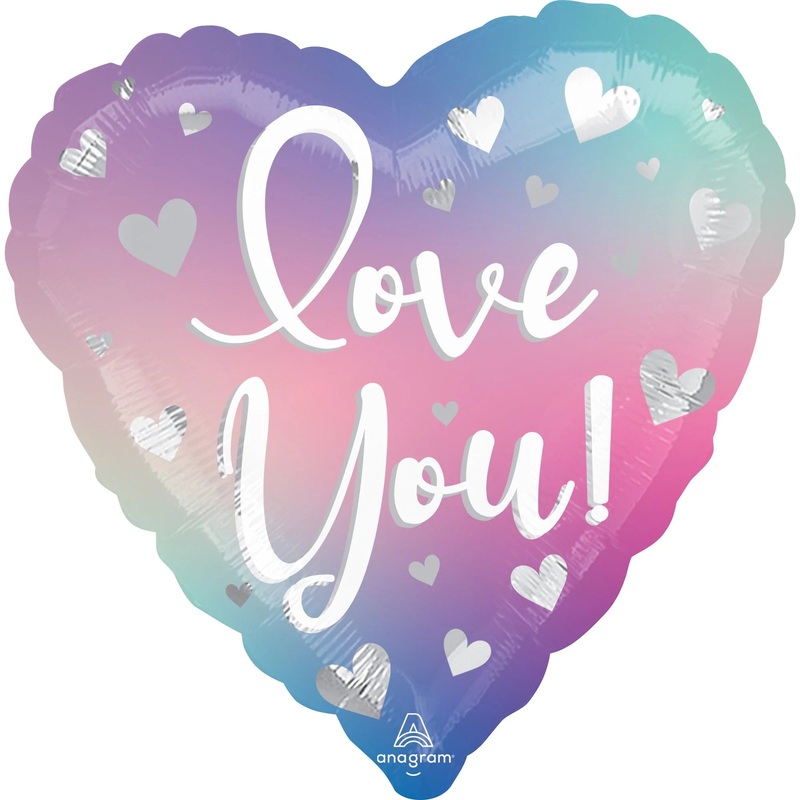 "Love you!" Multicolored Heart Shape Foil Balloon, 18 Inches, 1 Count