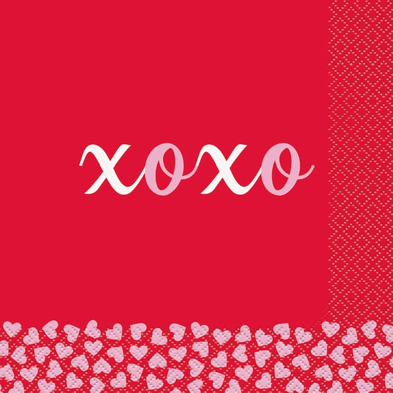 Valentine's Day Red and White XOXO Large Lunch Napkins, 6 Count
