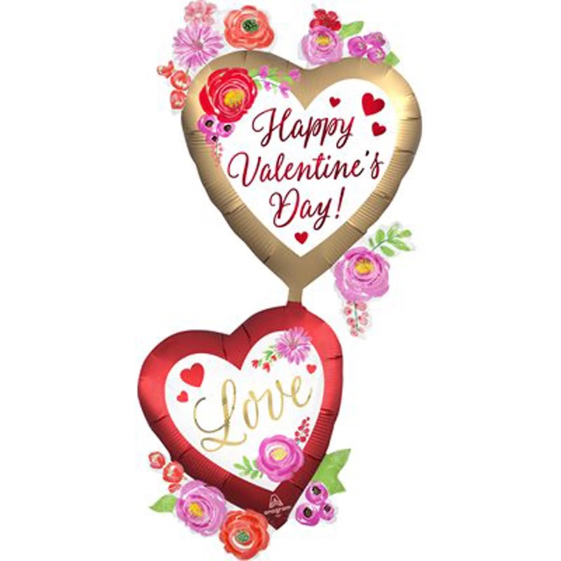 Valentine's Day Satin Watercolor Floral Heart Supershape Foil Balloon, 52 Inches, 1 Count