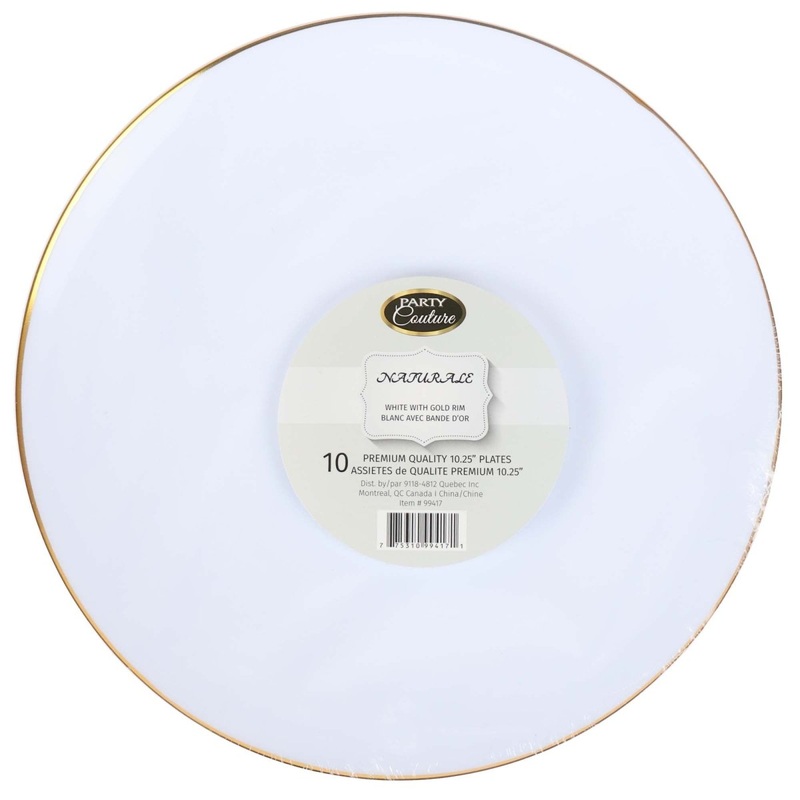 White Premium Quality Round Plates with Gold Rim, 10 Inches, 10 Count