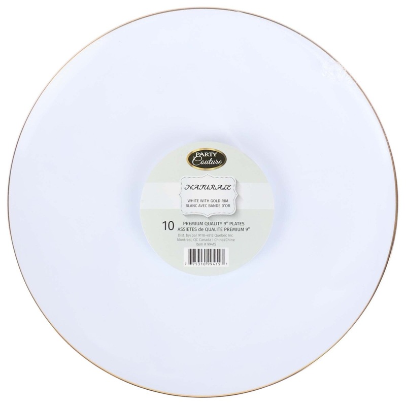 White Premium Quality Round Plates with Gold Rim, 9 Inches, 10 Count