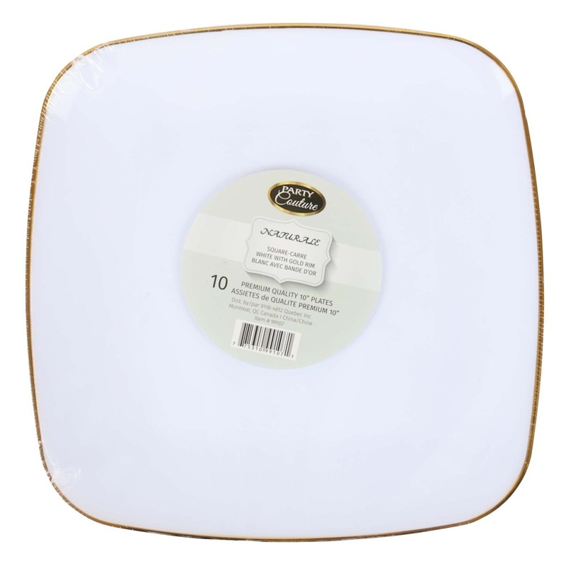 White Premium Quality Square Plates with Gold Rim, 10 Inches, 10 Count