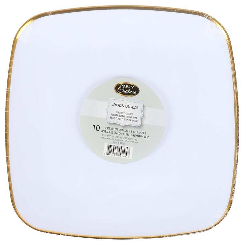 White Premium Quality Square Plates with Gold Rim, 8,5 Inches, 10 Count