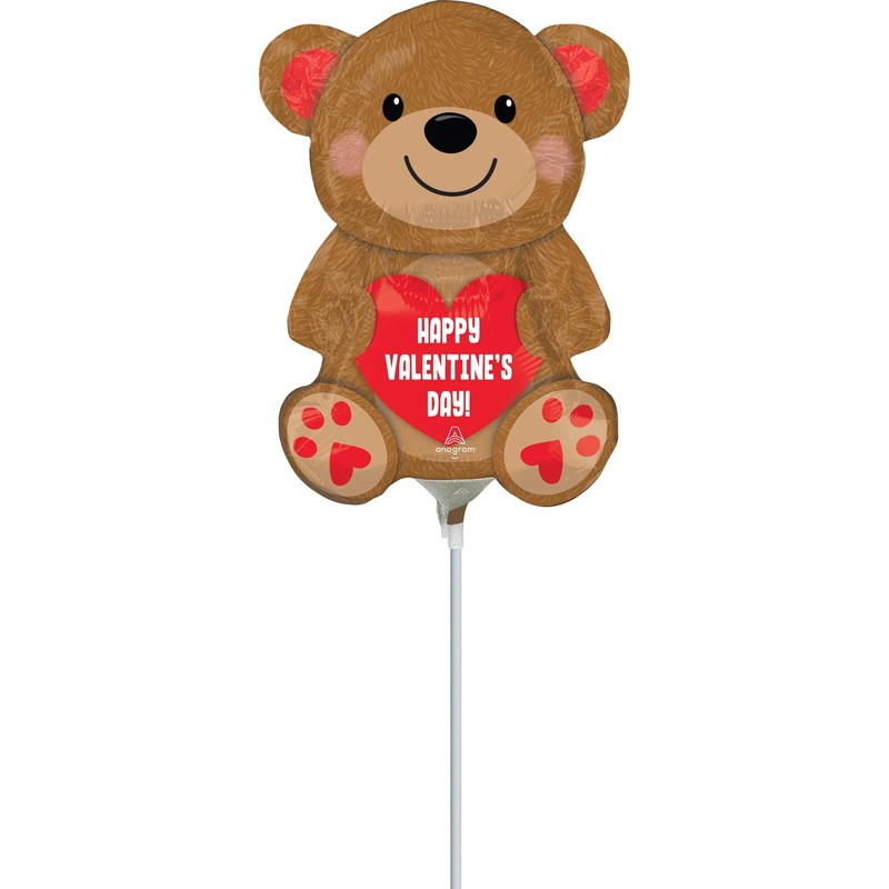Air Filled "Happy Valentine's Day!" Cuddly Brown Bear Foil Balloon, 14 Inches, 1 Count