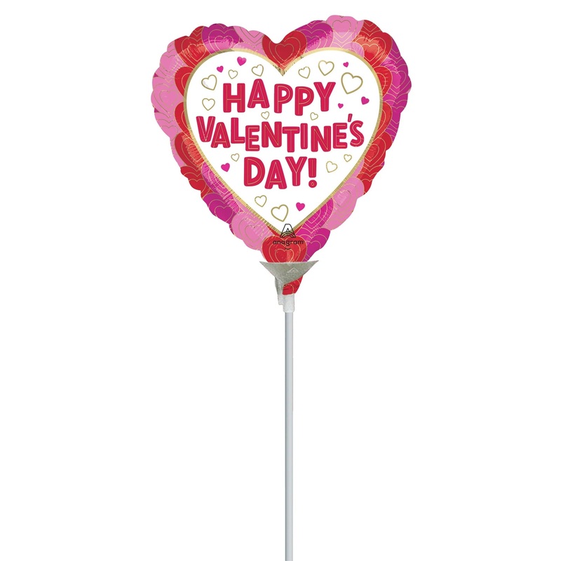 Air Filled "Happy Valentine's Day!" Pink, Red and White Heart Shaped Foil Balloon, 9 Inches, 1 Count