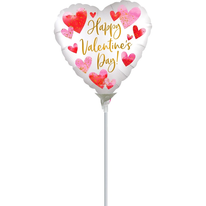 Air Filled "Happy Valentine's Day!" Satin Watercolor Heart Shape Foil Balloon, 9 Inches, 1 Count