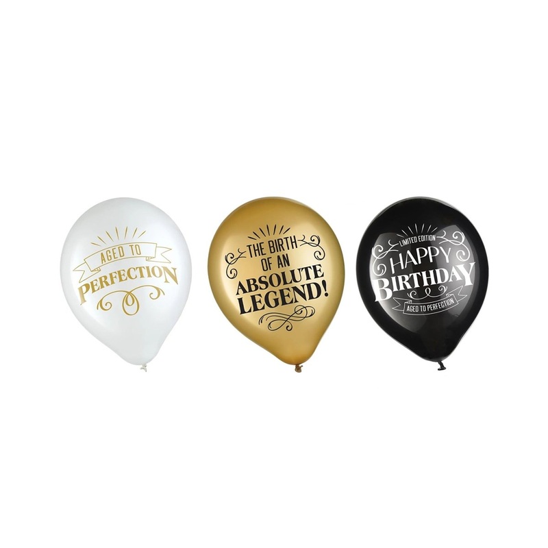 Better with Age Printed Latex Balloons, White, Gold and Black, 12 Inches, 6 Count
