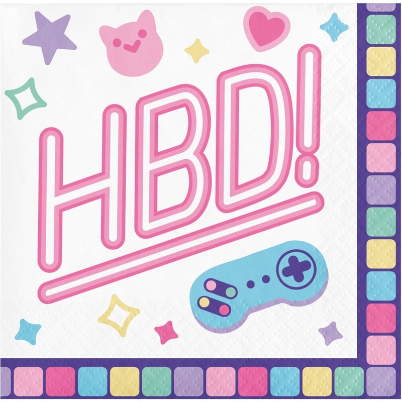 Digital Game Birthday Small Beverage Napkins, 16 Count
