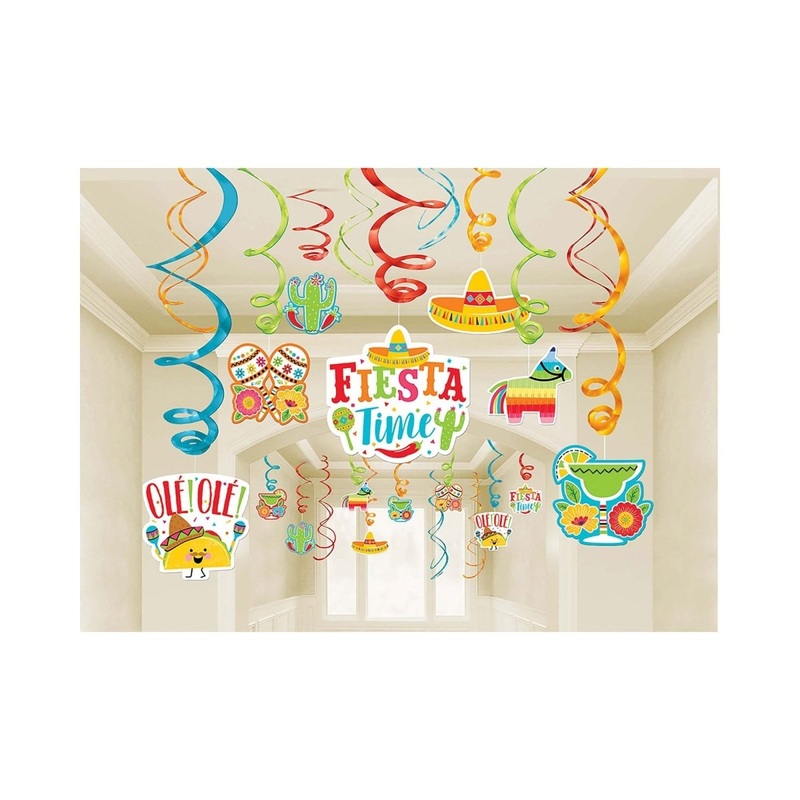 Fiesta Party Spiral Decoration Kit with Cutouts, 30 Count