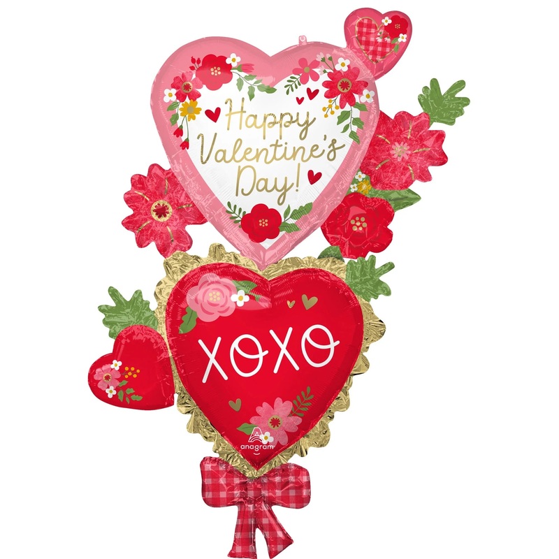 "Happy Valentine's Day!" Floral and "XOXO" Heart Supershape Foil Balloon, 35 X 59 Inches, 1 Count