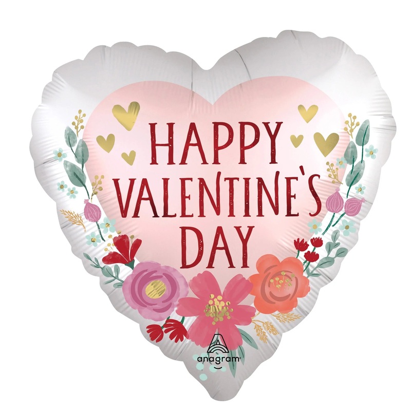 "Happy Valentine's Day" Satin Romantic Heart Supershape Foil Balloon with Flowers, 28 Inches, 1 Count
