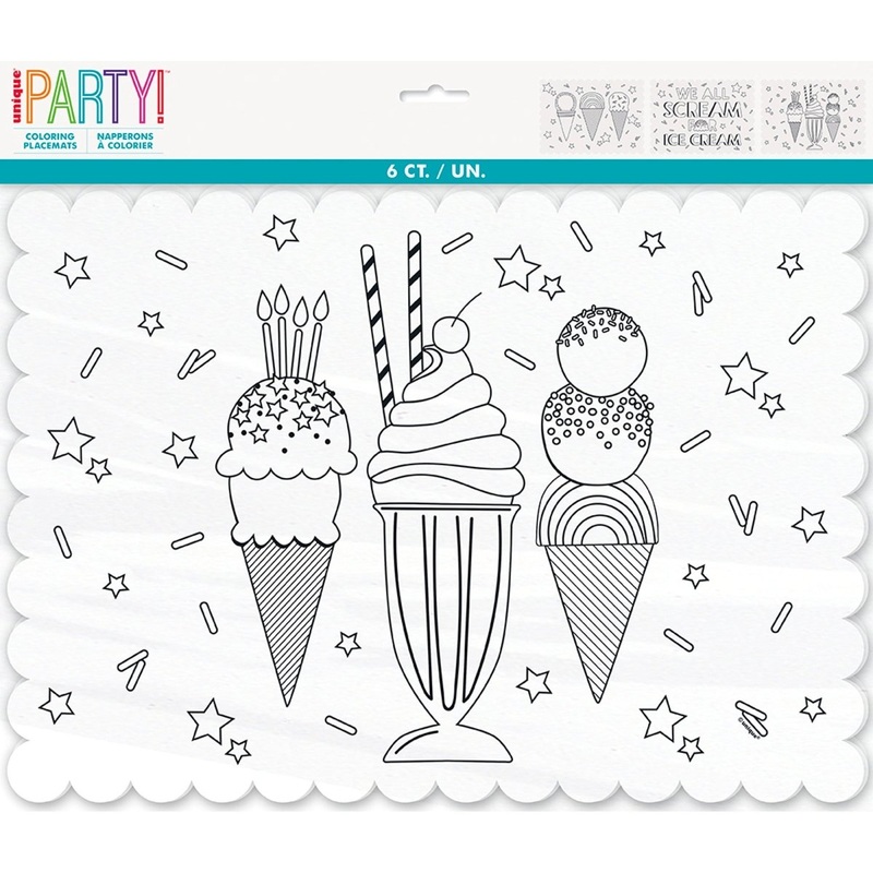 Ice Cream Coloring Placemats, 6 Count