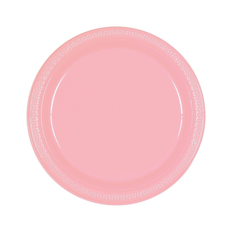 New Pink Round Plastic Plates, 9 Inches, 20 Count